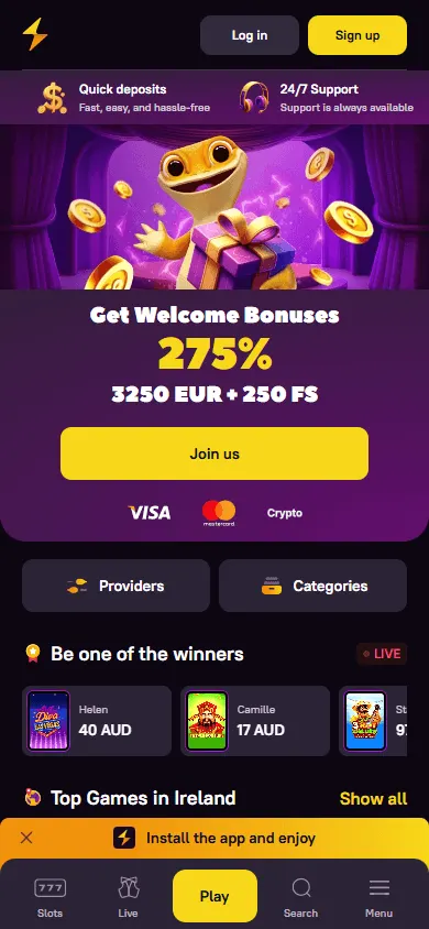 Zoome Casino home page on a mobile device