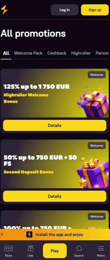 Zoome Casino promotions page on a mobile device